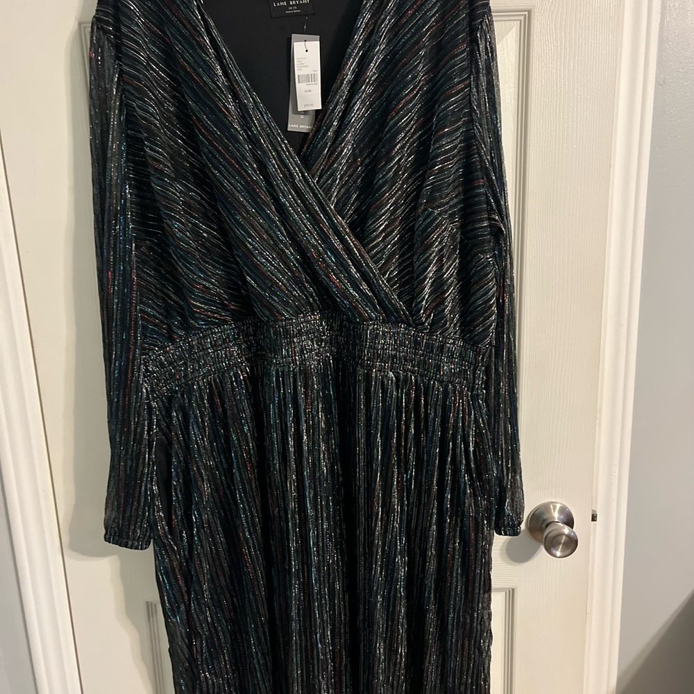 NWT Lane Bryant Black Dress Shimmery with Metallic Stripes size 26/28